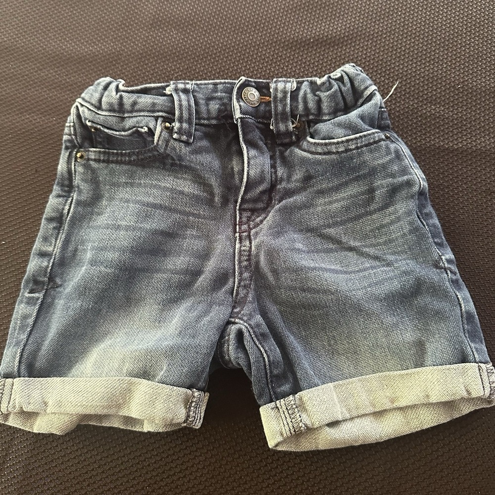 Cat & Jack Denim Shorts Cuffed Dark Wash Elastic Waist Toddler Blue Size 18M